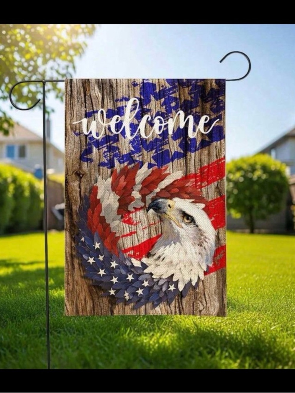 Patriotic Eagle Welcome Garden Flag - Red, White & Blue